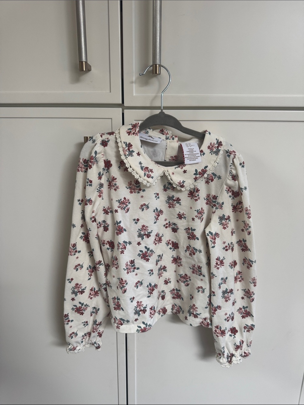 Tommy Bahama Cream Floral Peter Collar Long Sleeve Top